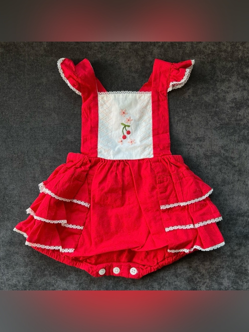 Well Dressed Wolf Cherry Ruffled Romper Size 12 Months